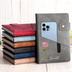 Cuaderno A5 personalizado de cuero PU con flor de nacimiento bolsillo de almacenamiento y nombre regalo de cumpleaños para amigos y familiares