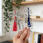 Personalisierte rosa Bogen Geburt Blumenstrauß klar Acryl Lesezeichen mit Namen Zitat und Quaste Geburtstag Bibliothek Bookish Geschenk für Bücherwürmer