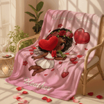 Spersonalizowany miękki koc z imieniem i nazwiskiem Heart Rose Cute Cupid Home Decor Walentynkowy prezent rocznicowy dla pary