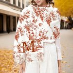 Spersonalizowany szalik Toile De Jouy Floral Initial Name Miękki, ciepły szalik z frędzlami Zimowy dodatek Rocznica Urodziny Prezent dla kobiet