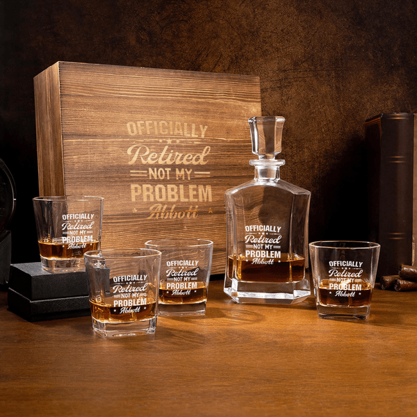 Personalised Whiskey Barware Set Hexagonal Decanter Glasses Wooden Gift Box with Name Father's Day Birthday Gift for Fathers Boyfriends
