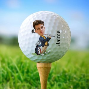 Pelota de golf personalizada con foto de rostro personaje animado divertido y nombre regalo de cumpleaños y día de juego para amantes del golf