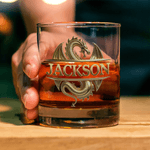 Personalised Gold Dragon 10 oz Rock Whiskey Glass with Name Father's Day Birthday Gift for Man Bartender Whiskey Enthusiast