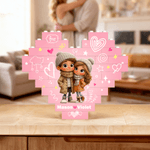 Personalized Heart Hugging Cartoon Character ABS Stand Building Brick Puzzles with Name Room Decor Anniversary Valentine's Day Gift for Couple
