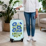 Personalised Multicolor Birth Flower Luggage Cover Fits 18-32 Inches Suitcase with Name Travel Accessories Birthday Gift for Women Girls