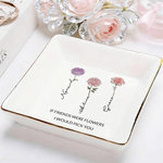 Personalized Crystal Birth Flower Ceramic Trinket Jewellery Dish with Name and Text Daily Use Birthday Gift for Friend Couple Bride