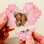 Personalized Heart Hugging Cartoon Character ABS Stand Building Brick Puzzles with Name Room Decor Anniversary Valentine's Day Gift for Couple