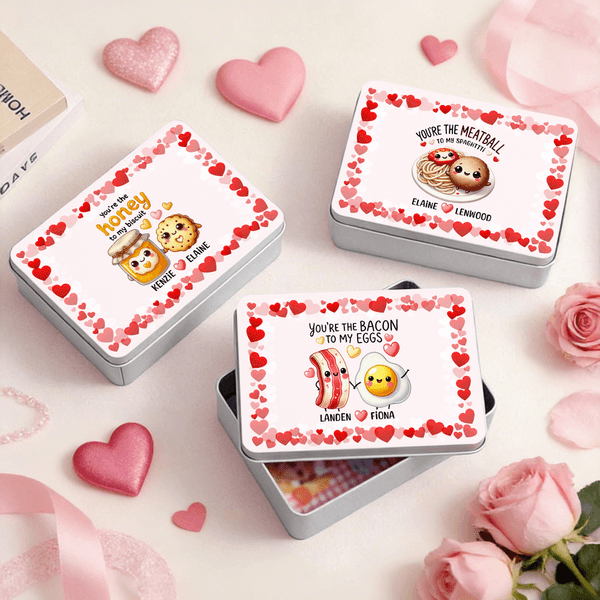 Personalized Funny Cartoon Food Character Biscuit Storage Tin with Name Valentine's Day Birthday Gift for Couple