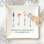 Personalized Crystal Birth Flower Ceramic Trinket Jewellery Dish with Name and Text Daily Use Birthday Gift for Friend Couple Bride