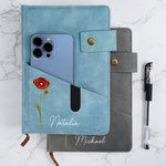 Cuaderno A5 personalizado de cuero PU con flor de nacimiento bolsillo de almacenamiento y nombre regalo de cumpleaños para amigos y familiares