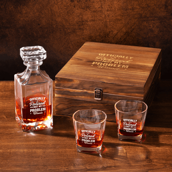 Carafe à whisky Not My Problem personnalisée avec nom Accessoire de bar Cadeau de retraite pour les hommes amateurs de whisky