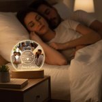 Personalized 2-4 Couple Photos Music Player LED Night Light with Names and Wooden Base Home Decor Valentine's Day Anniversary Birthday Gift for Couple