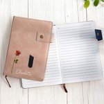 Cuaderno A5 personalizado de cuero PU con flor de nacimiento bolsillo de almacenamiento y nombre regalo de cumpleaños para amigos y familiares
