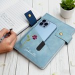 Cuaderno A5 personalizado de cuero PU con flor de nacimiento bolsillo de almacenamiento y nombre regalo de cumpleaños para amigos y familiares