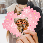 Personalized Heart Hugging Cartoon Character ABS Stand Building Brick Puzzles with Name Room Decor Anniversary Valentine's Day Gift for Couple