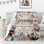 Personalised 10 Family Photos Soft Throw Blanket with 1-8 Names and Text Home Decor Mother's Day Father's Day Gift for Mum Grandma Dad