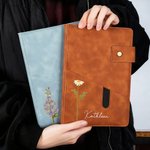 Cuaderno A5 personalizado de cuero PU con flor de nacimiento bolsillo de almacenamiento y nombre regalo de cumpleaños para amigos y familiares