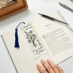 Personalisierte rosa Bogen Geburt Blumenstrauß klar Acryl Lesezeichen mit Namen Zitat und Quaste Geburtstag Bibliothek Bookish Geschenk für Bücherwürmer