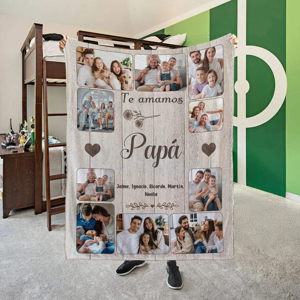 Manta suave personalizada con 10 fotos familiares y 1 a 8 nombres y texto regalo de cumpleaños Día de la Madre Día del Padre para familia