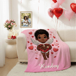 Spersonalizowany miękki koc z imieniem i nazwiskiem Heart Rose Cute Cupid Home Decor Walentynkowy prezent rocznicowy dla pary