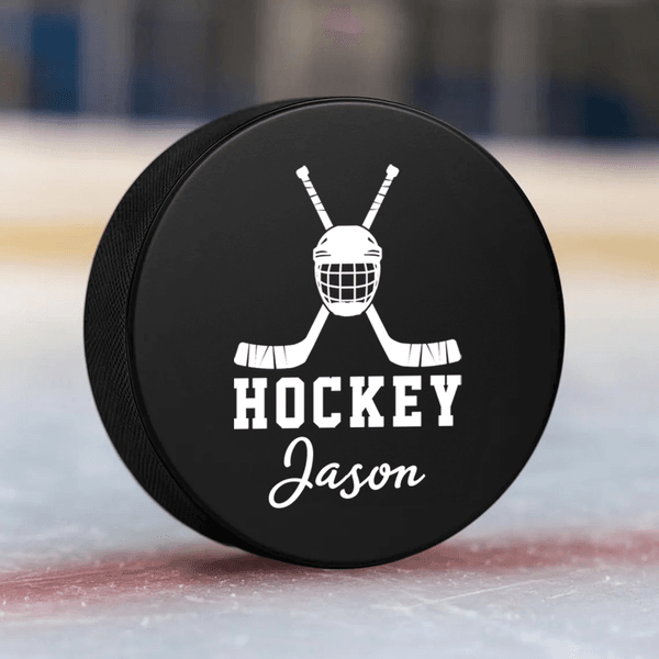 Personalizzato Hockey su ghiaccio Casco Stick Giocatore Silhouette Design Hockey su ghiaccio Puck con nome Ice Rink Game Day Team Gift for Ice Hockey Player Lover