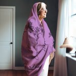 Personlig håndmalt teppe med hette med fødselsblomst Linjekunst Bærbart reisetilbehør til hjemmet Bursdagsgave til mor bestemor