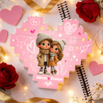 Personalized Heart Hugging Cartoon Character ABS Stand Building Brick Puzzles with Name Room Decor Anniversary Valentine's Day Gift for Couple
