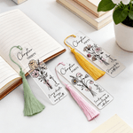 Personalisierte rosa Bogen Geburt Blumenstrauß klar Acryl Lesezeichen mit Namen Zitat und Quaste Geburtstag Bibliothek Bookish Geschenk für Bücherwürmer