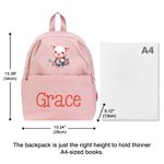 Zaino per bambini multiscomparto personalizzato con nome per bambini e bambine, con animali della scuola e cartoni animati.