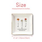 Personalized Crystal Birth Flower Ceramic Trinket Jewellery Dish with Name and Text Daily Use Birthday Gift for Friend Couple Bride