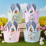 Personalized Cute Rabbit Initial Striped Easter Basket with Name and Bunny Ears Easter Party Favor Eggs Hunting Gift for Kids