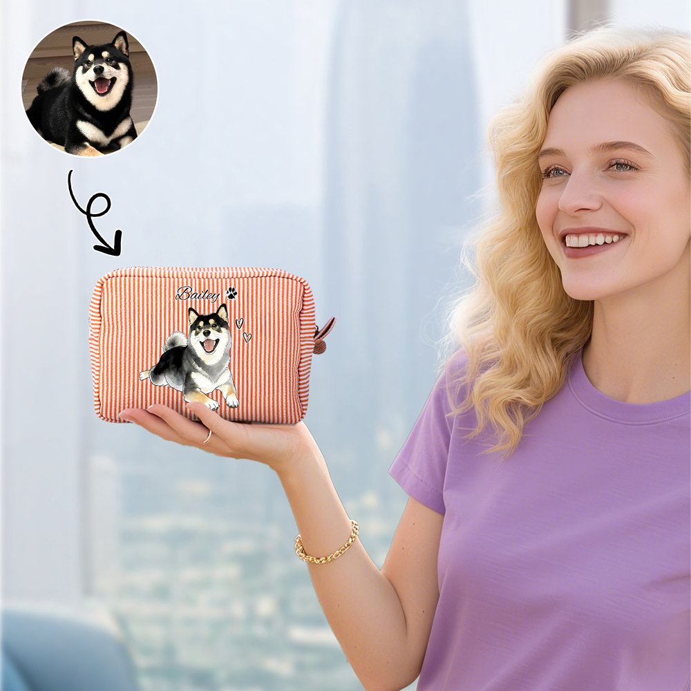 Henkilökohtainen käsin maalattu vesiväri tyyli Pet Photo Makeup Bag nimi Daily Travel syntymäpäivälahja lemmikkieläinten ystäville omistajille 6