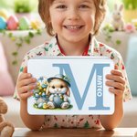 Personalised Cute Bunny Flowers Easter Eggs Initial Food Grade Metal Biscuit Tin Storage Box with Name Easter Holiday Gift for Family Kids