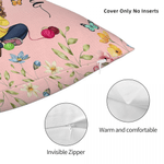 Personalised Birth Flower Cartoon Character Soft Cushion Cover with Name Mother's Day Birthday Gift for Women Knitting Lovers