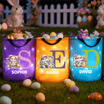 Personalised Glowing Cartoon Cute Bunny Basket with Name and Initial  Easter Party Easter Gift for Kids Family