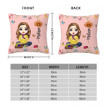 Personalised Birth Flower Cartoon Character Soft Cushion Cover with Name Mother's Day Birthday Gift for Women Knitting Lovers