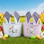 Cesta de Pascua Personalizada con Nombre y Orejas de Conejito Regalo para la Fiesta de Pascua de Caza de Huevos para Niños