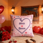 Personalised Pink Cowboy Heart Soft Cushion Cover with Names Home Decor Birthday Anniversary Valentine's Day Housewarming Gift for Couples