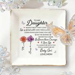 Personalised Crystal Birth Flower Heartfelt Message Ceramic Trinket Jewellery Dish with Name and Text Daily Use Birthday Gift for Girls Women