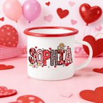 Personalized Romantic Cupid Heart Pattern 12 oz Enamel Mug with Name Home Decor Valentine's Day Birthday Gift for Kids Couple