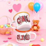 Personalized Romantic Cupid Heart Pattern 12 oz Enamel Mug with Name Home Decor Valentine's Day Birthday Gift for Kids Couple
