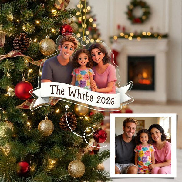 Personalized 3D Cartoon Photo Acrylic Christmas Ornament with Text Home Decor Christmas Gift for Family Friends