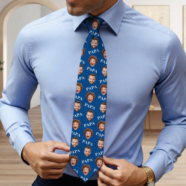 Gepersonaliseerde grappige 1-6 gezichtsfoto's Zachte stropdas met titel Nieuwigheid Accessoire Vaderdag Verjaardagscadeau voor opa vader man