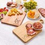 Personalised Engraved Initials Wood Bamboo Reversible Cheese Charcuterie Chopping Board with Grip Housewarming Wedding Gift for Couple