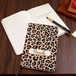 Personalized Leopard Print Highland Cow Pattern A5 Journal Notebook with Name Birthday Gift for Students