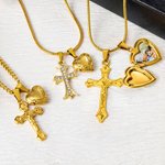Personalized Cross Heart Pendant Dainty Stainless Steel Necklace with Photo Religious Jewellery Birthday Anniversary Baptism Gift for Christian Woman