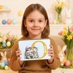 Personalised Cute Bunny Flowers Easter Eggs Initial Food Grade Metal Biscuit Tin Storage Box with Name Easter Holiday Gift for Family Kids