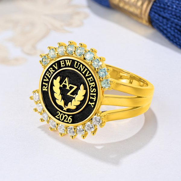 Personalized Birthstone Initial Graduation Signet Ring with Year and Text Graduation Keepsake Gift for University Graduates