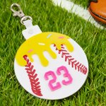 Personalized Ice Cream Drip Baseball Keychain with Number Birthday Team Gift for Coach Baseball Lover Teammate