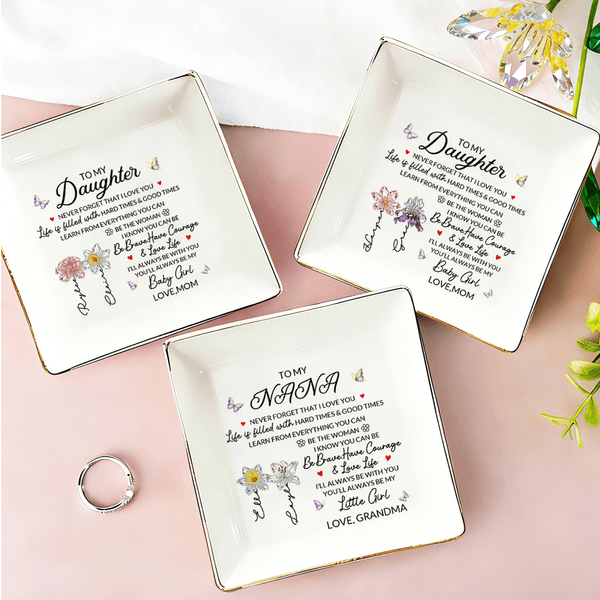 Personalised Crystal Birth Flower Heartfelt Message Ceramic Trinket Jewellery Dish with Name and Text Daily Use Birthday Gift for Girls Women